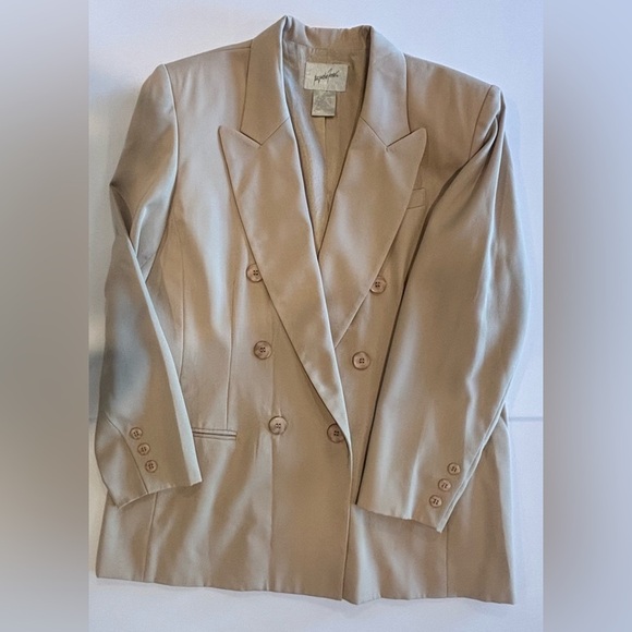 VINTAGE 90s Jacqueline Ferrar‎ Oversized Neutral Tan Women’s Blazer Misses Sz 16 - Picture 8 of 9